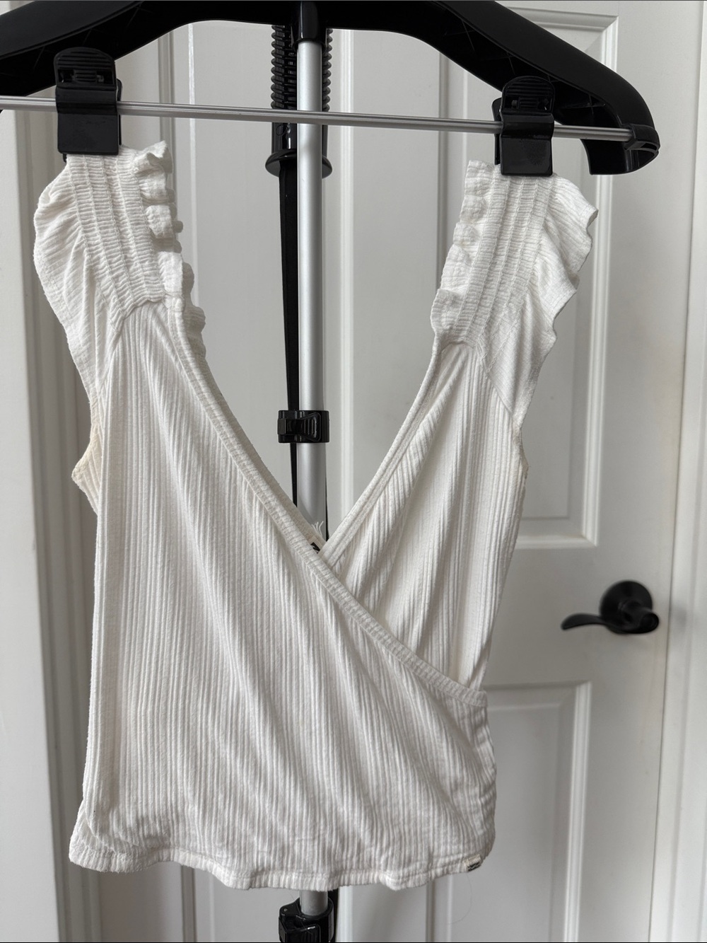 Billabong Women’s white Ribbed Wrap Tank Top with Ruffled Straps